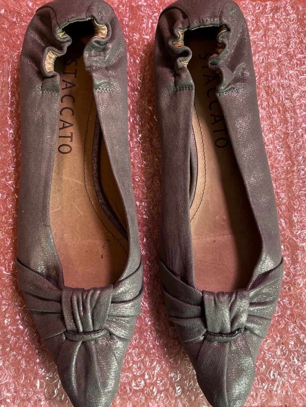 Staccato Ballet Flats Metallic Grayish Silver Shoes Pointed Toe